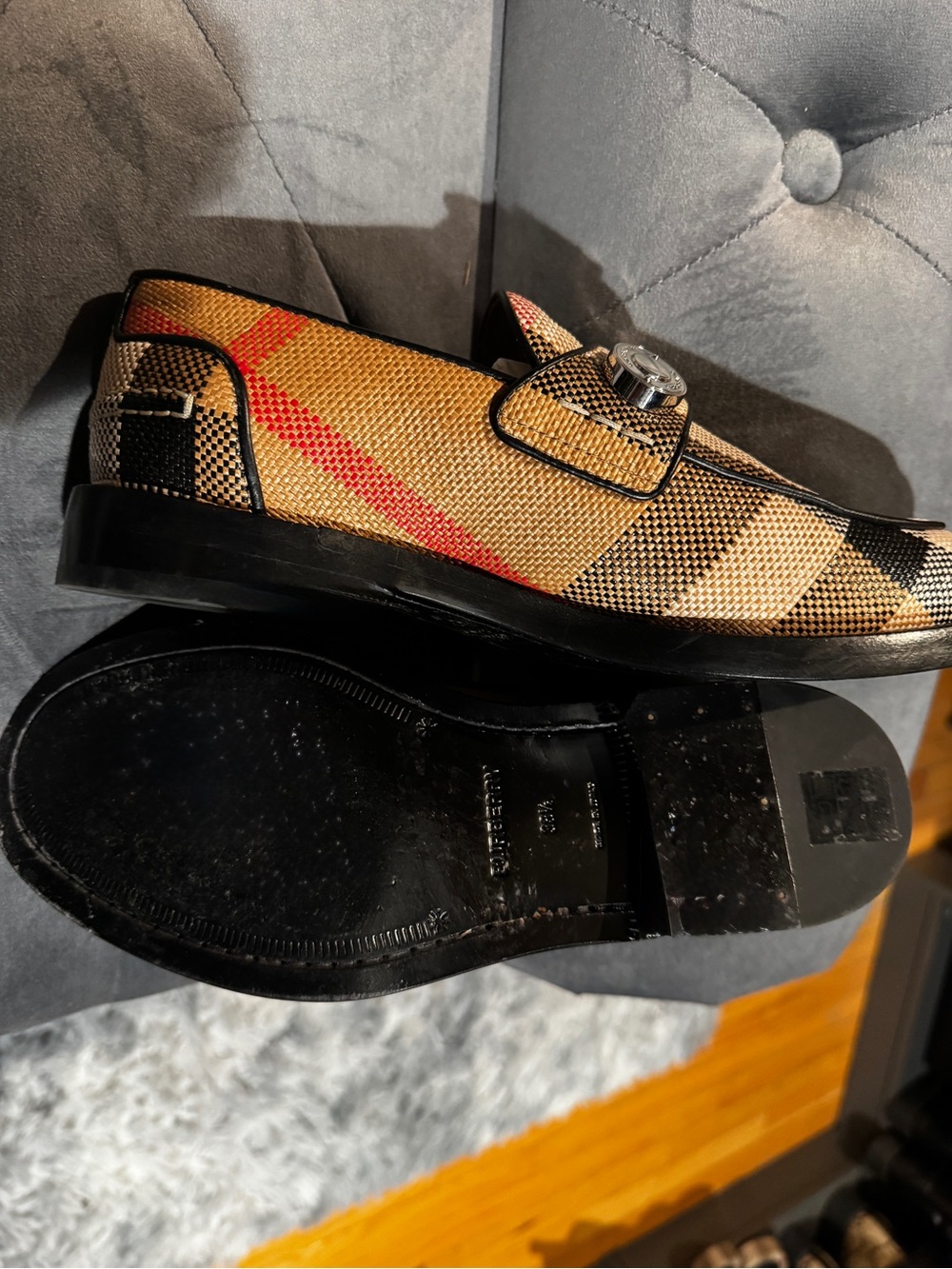 Burberry Broadbrook Stud Loafer Plaid in Beige & Black UK 5.5 / EU 38.5 - Picture 8 of 10
